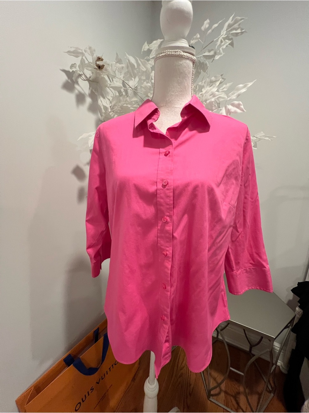 Classic Button-Up Women's Shirt in Bright Pink